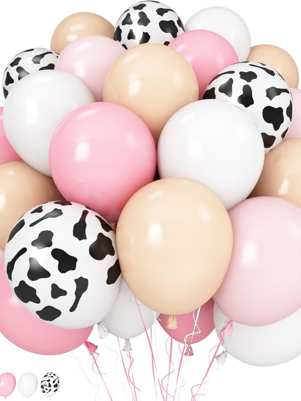 Cow Print Balloons, 60PCS Pastel Pink Cow Print Latex Balloons, Pink Cream Beige